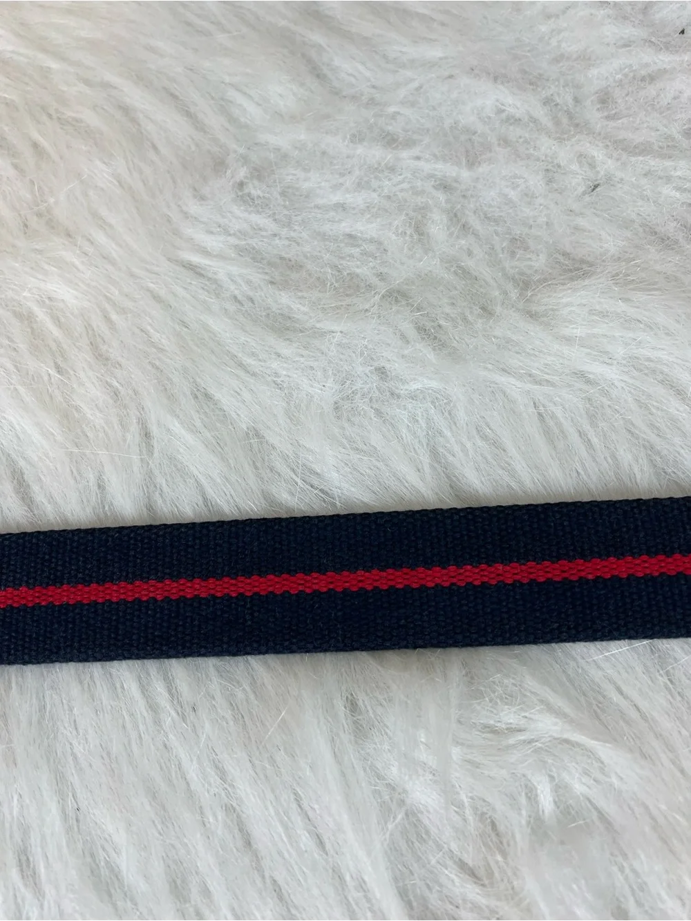 Orvis Surcingle navy and red cotton webbed belt with leather and brass 44